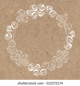 Vector frame with doodle branches on kraft paper. Illustration with place for text,  can be used  creating card or invitation card.
