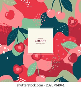 Vector frame with doodle cherry and abstract elements. Hand drawn illustrations.