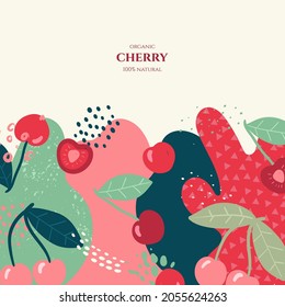 Vector Frame With Doodle Cherry And Abstract Elements. Hand Drawn Illustrations.