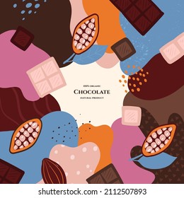 Vector frame with doodle chocolate and abstract elements. Hand drawn illustrations.