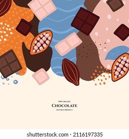 Vector frame with doodle chocolate and abstract elements. Hand drawn illustrations.