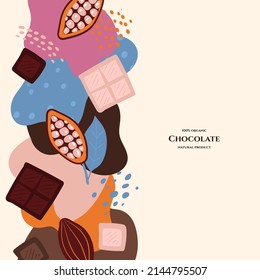 Vector frame with doodle chocolate and abstract elements. Hand drawn illustrations.