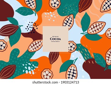 Vector frame with doodle cocoa and abstract elements. Hand drawn illustrations.