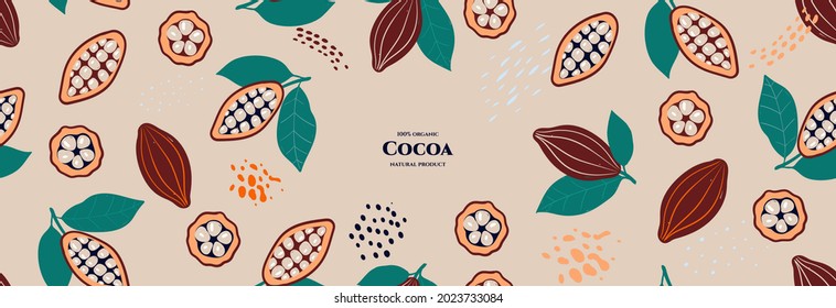 Vector frame with doodle cocoa and abstract elements. Hand drawn illustrations. Vector seamless pattern.