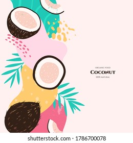 Vector frame with doodle coconut and abstract elements. Hand drawn illustrations.