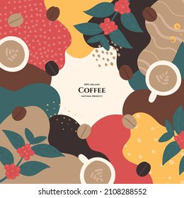 Vector frame with doodle coffee and abstract elements. Hand drawn illustrations.