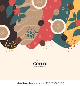 Vector frame with doodle coffee and abstract elements. Hand drawn illustrations.