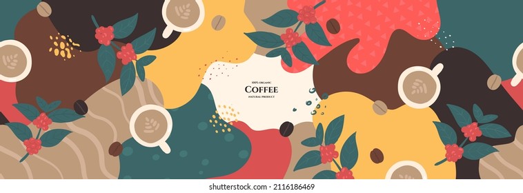 Vector frame with doodle coffee and abstract elements. Hand drawn illustrations.