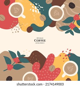 Vector frame with doodle coffee and abstract elements. Hand drawn illustrations.