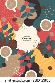 Vector frame with doodle coffee and abstract elements. Hand drawn illustrations.