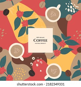 Vector frame with doodle coffee and abstract elements. Hand drawn illustrations.