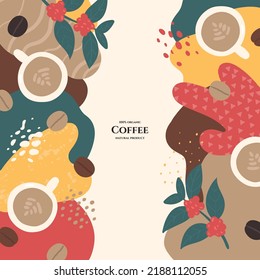 Vector frame with doodle coffee and abstract elements. Hand drawn illustrations.