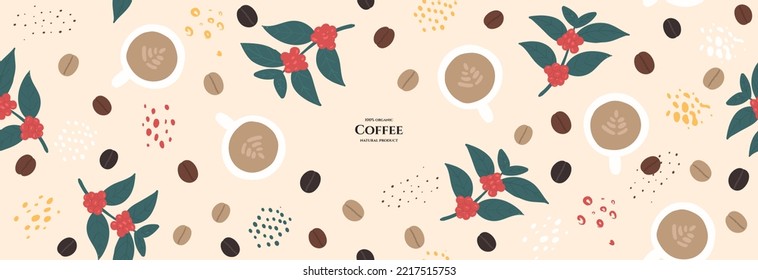 Vector frame with doodle coffee and abstract elements. Hand drawn illustrations.