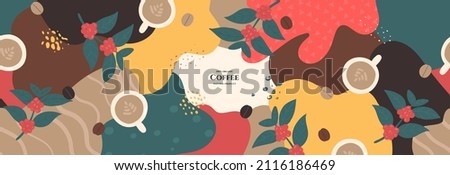 Vector frame with doodle coffee and abstract elements. Hand drawn illustrations.
