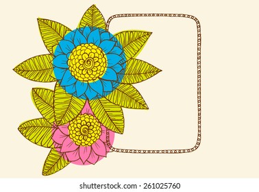 Vector frame with doodle flowers.