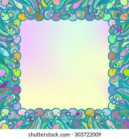 Vector frame with doodle funny monster pattern