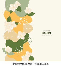 Vector frame with doodle jasmine and abstract elements. Hand drawn illustrations.