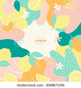 Vector frame with doodle lemon and abstract elements. Hand drawn illustrations.