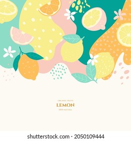 Vector frame with doodle lemon and abstract elements. Hand drawn illustrations.