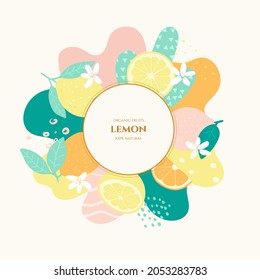 Vector frame with doodle lemon and abstract elements. Hand drawn illustrations.