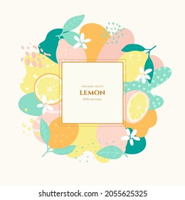 Vector frame with doodle lemon and abstract elements. Hand drawn illustrations.