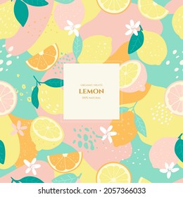 Vector frame with doodle lemon and abstract elements. Hand drawn illustrations.