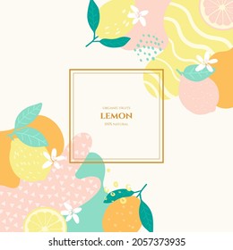 Vector frame with doodle lemon and abstract elements. Hand drawn illustrations.