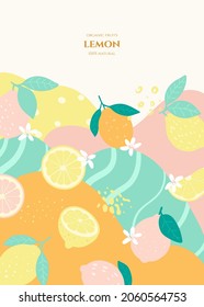 Vector frame with doodle lemon and abstract elements. Hand drawn illustrations.