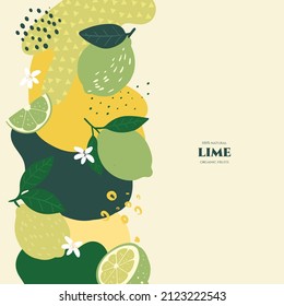 Vector frame with doodle lime and abstract elements. Hand drawn illustrations.