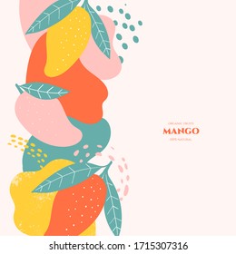 Vector frame with doodle mango and abstract elements. Hand drawn illustrations.