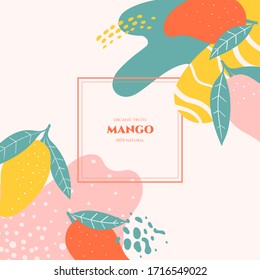 Vector frame with doodle mango and abstract elements. Hand drawn illustrations.