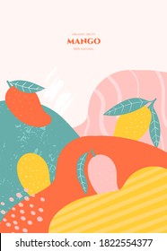 Vector frame with doodle mango and abstract elements. Hand drawn illustrations.