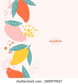 Vector frame with doodle mango and abstract elements. Hand drawn illustrations.