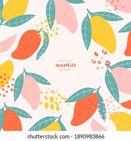 Vector frame with doodle mango and abstract elements. Hand drawn illustrations.