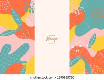 Vector frame with doodle mango and abstract elements. Hand drawn illustrations.