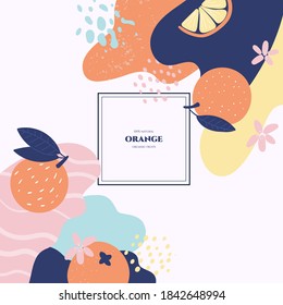 Marco vectorial con doodle naranja y elementos abstractos. Ilustraciones dibujadas a mano.