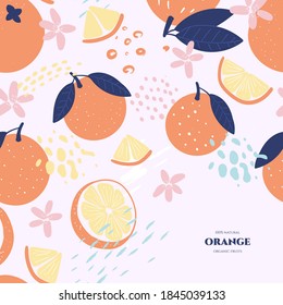 Vector frame with doodle orange  and abstract elements. Hand drawn illustrations.