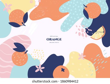 Vector frame with doodle orange  and abstract elements. Hand drawn illustrations.