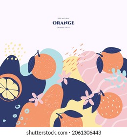 Vector frame with doodle orange  and abstract elements. Hand drawn illustrations.