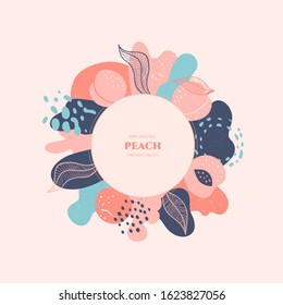 Vector frame with doodle peach and abstract elements. Hand drawn illustrations.
