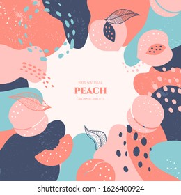 Vector frame with doodle peach and abstract elements. Hand drawn illustrations.