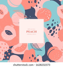Vector frame with doodle peach and abstract elements. Hand drawn illustrations.