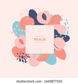Vector frame with doodle peach and abstract elements. Hand drawn illustrations.