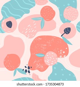 Vector frame with doodle peach and abstract elements. Hand drawn illustrations.