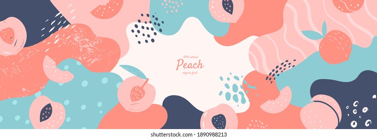 Vector frame with doodle peach and abstract elements. Hand drawn illustrations.