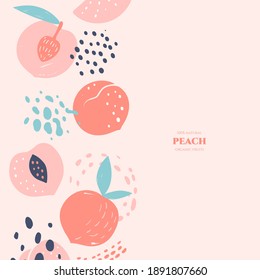 Vector frame with doodle peach and abstract elements. Hand drawn illustrations.