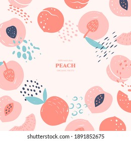 Vector frame with doodle peach and abstract elements. Hand drawn illustrations.