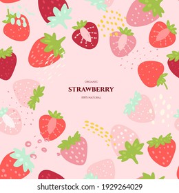 Vector frame with doodle strawberry and abstract elements. Hand drawn illustrations.