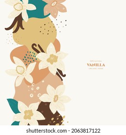 Vector frame with doodle vanilla flowers and abstract elements. Hand drawn illustrations.