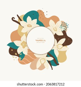 Vector frame with doodle vanilla flowers and abstract elements. Hand drawn illustrations.